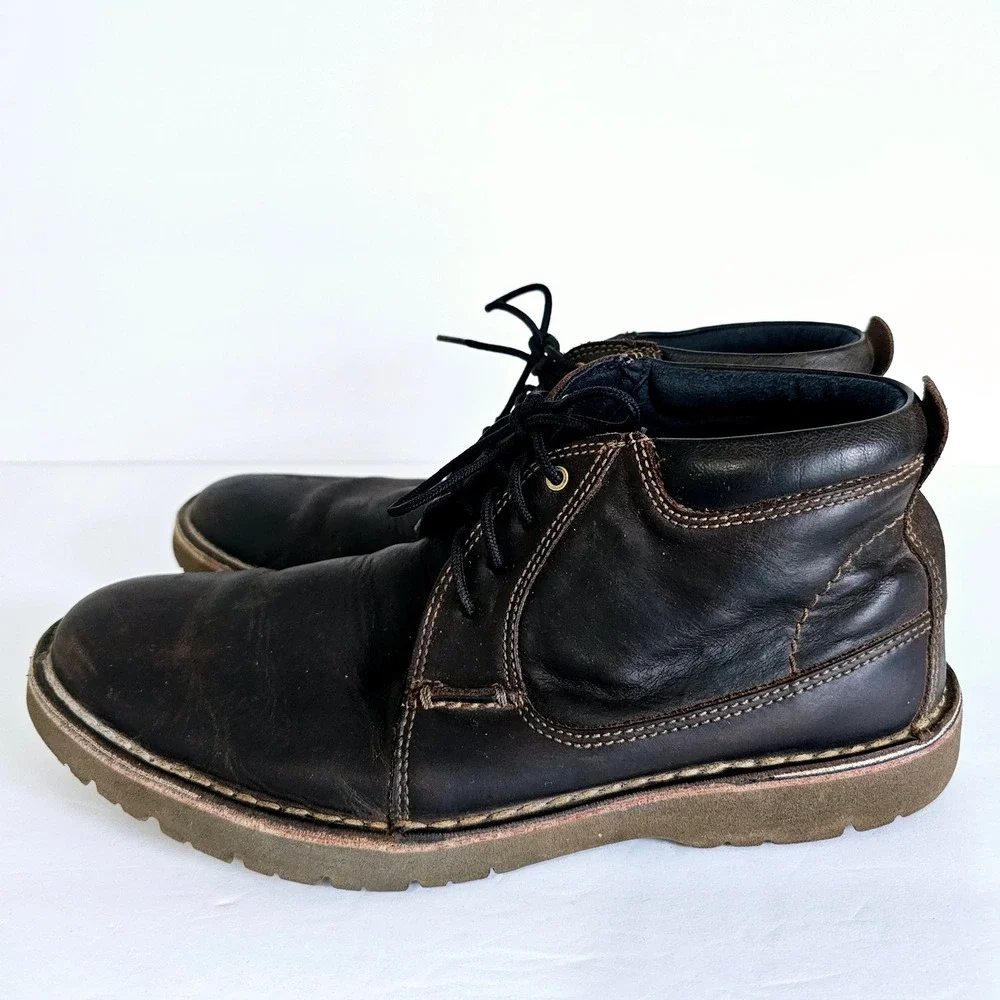 Clarks mens 15522 Brown Leather Lace‎ Up Boot Ortholite Cushion Sz 9 - Sh651.2